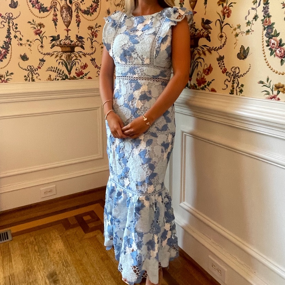 Boutique Blue Maxi Lace Dress | View 3